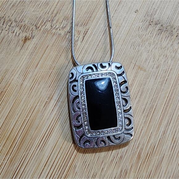 BRIGHTON RHYTHMS Black & Gold Crystal Rectangle Reversible NECKLACE - Picture 7 of 8